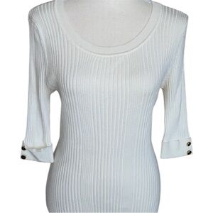 3/$20 United States Sweater Cream Ivory Ribbed Knit Top 3/4 Sleeve Gold Buttons